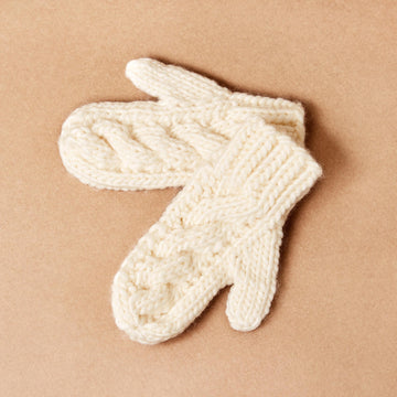 Ivory Cable Knit Wool Mittens